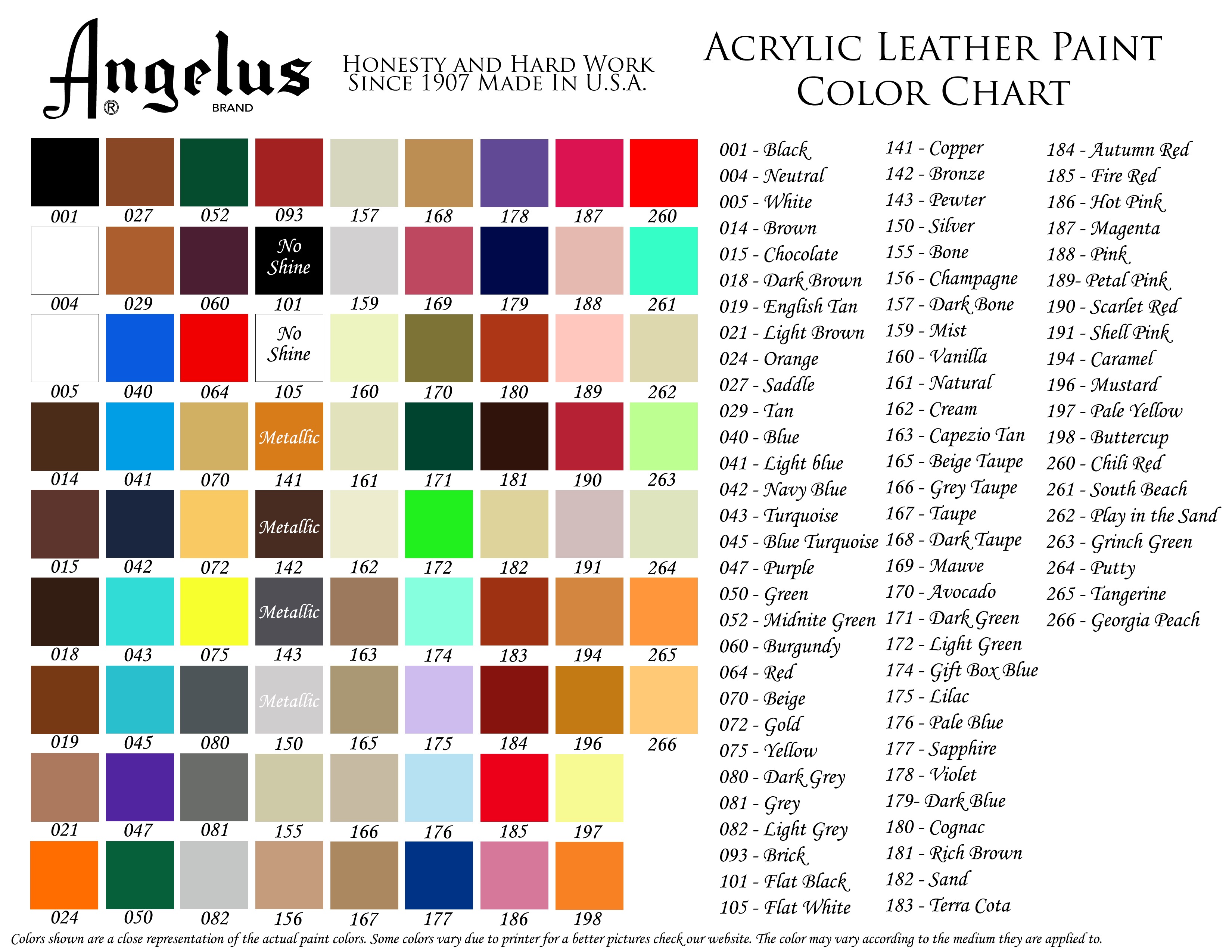 Leather Dye Colour Chart